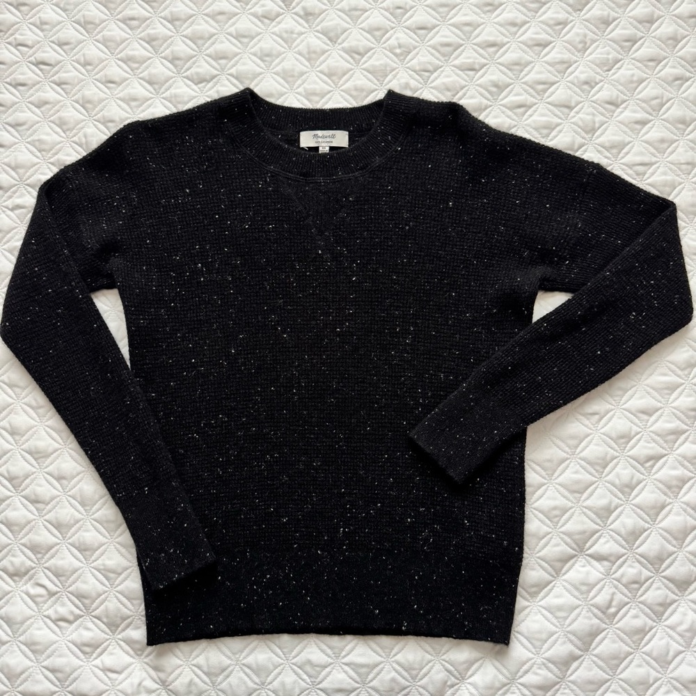Madewell 100% Cashmere Donegal Waffle Knit Crew Neck Sweater Ebony Black Size XS